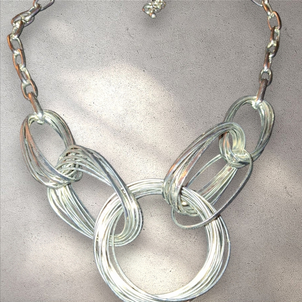 Silver Multiring Statement Necklace Inc. Brand Euc - image 3